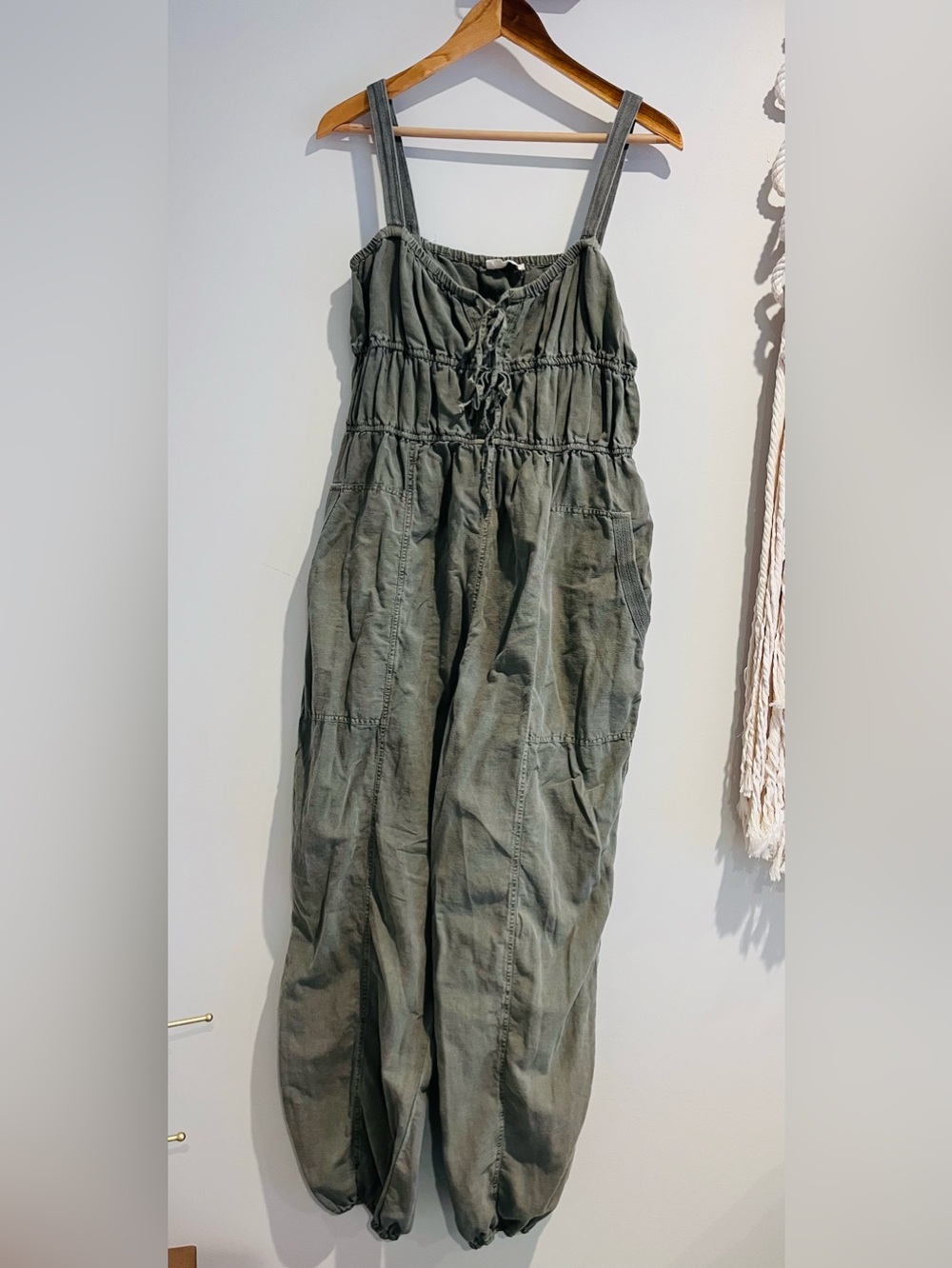 Lucky Brand Olive Utility Romper Overalls Jumpsuit XL Jogger Linen Blend Utility
